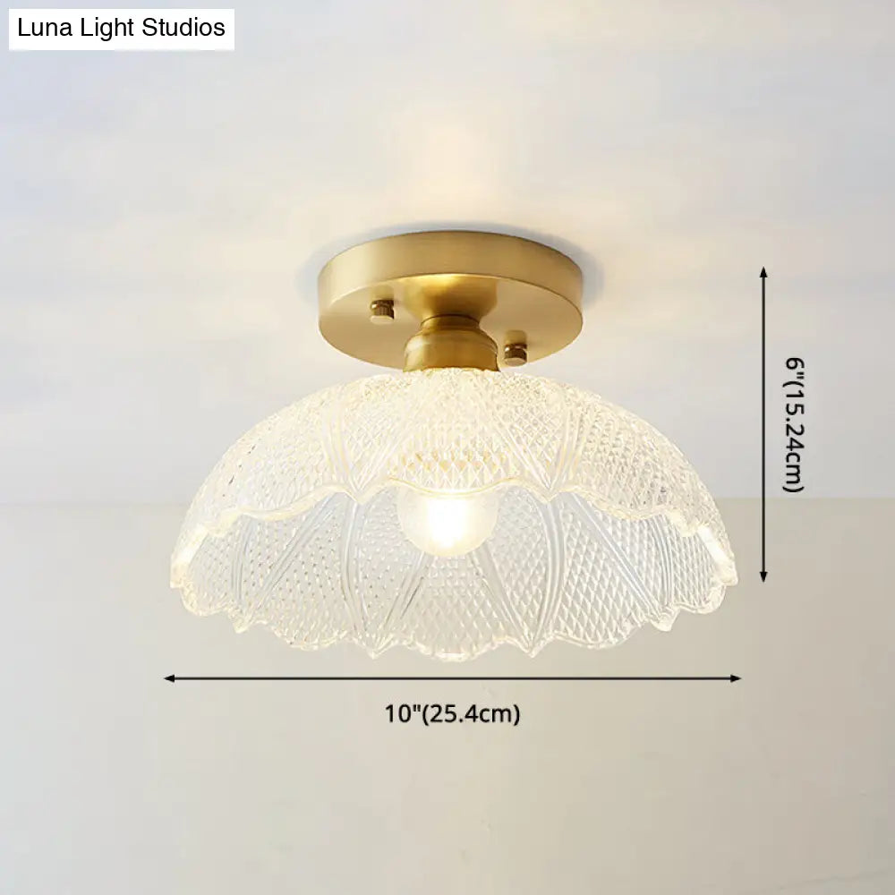 Classic Glass Ceiling Light Fixture W/ Brass Lamp Holder For Corridors