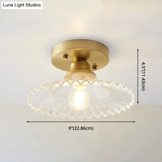 Classic Glass Ceiling Light Fixture W/ Brass Lamp Holder For Corridors