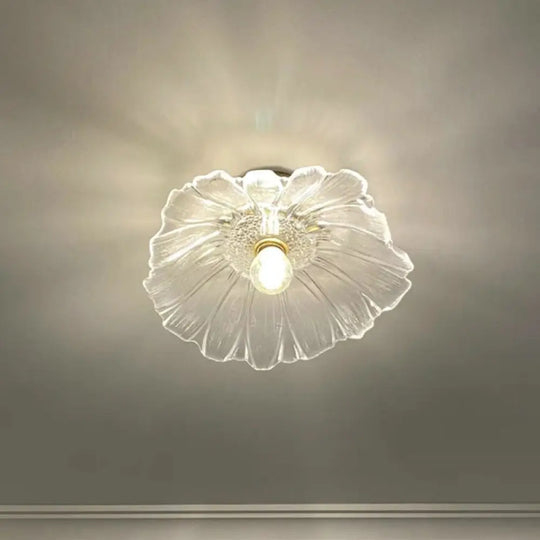 Classic Glass Ceiling Light Fixture W/ Brass Lamp Holder For Corridors / Flower