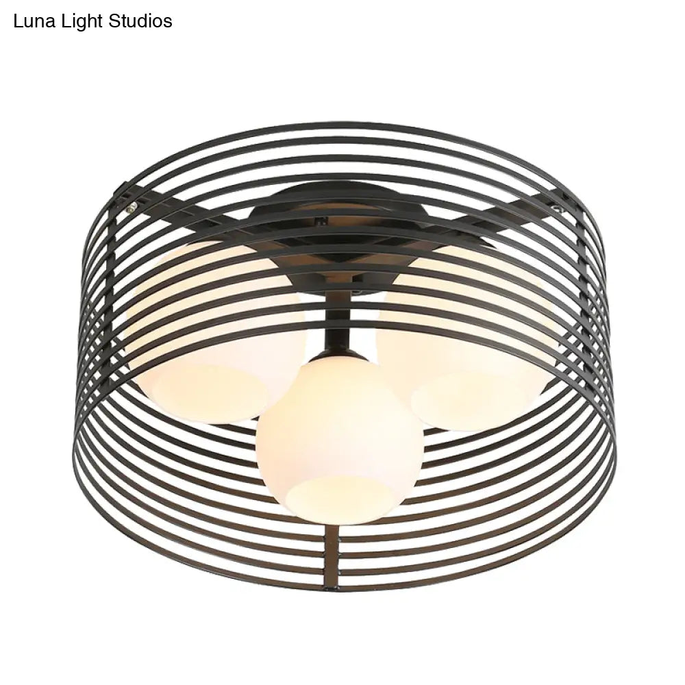 Classic Globe Milky Glass Flush Mount Ceiling Light With 3 Lights - Black/White Ideal For Living