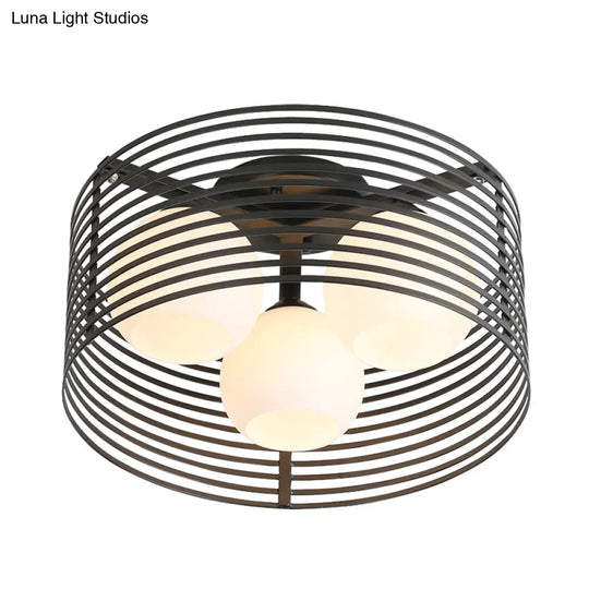 Classic Globe Milky Glass Flush Mount Ceiling Light With 3 Lights - Black/White Ideal For Living