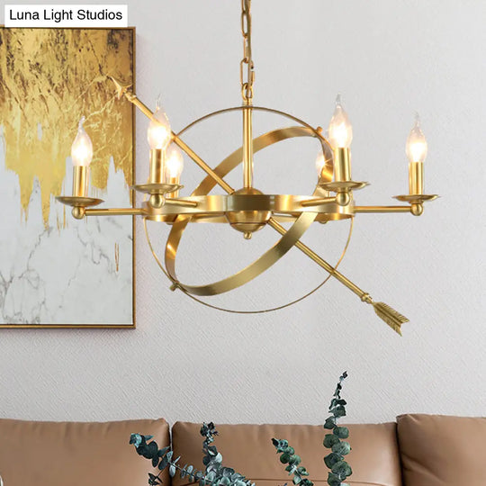 Classic Gold 6-Light Pendant Chandelier - Elegant Candle-Style Hanging Light