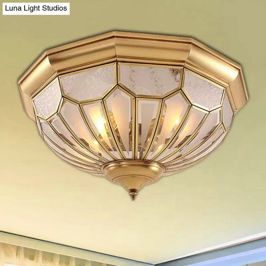 Classic Gold Bedroom Flush Mount Lamp With Frosted Glass Shade And Multiple Lights (18’/21’/23.5’)