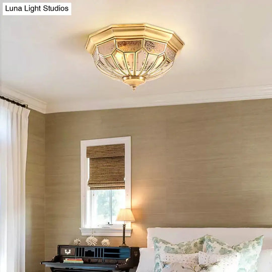 Classic Gold Bedroom Flush Mount Lamp With Frosted Glass Shade And Multiple Lights (18’/21’/23.5’)