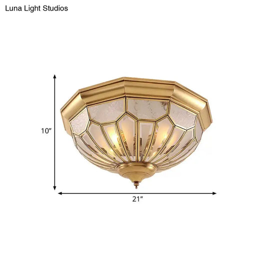 Classic Gold Bedroom Flush Mount Lamp With Frosted Glass Shade And Multiple Lights (18/21/23.5)