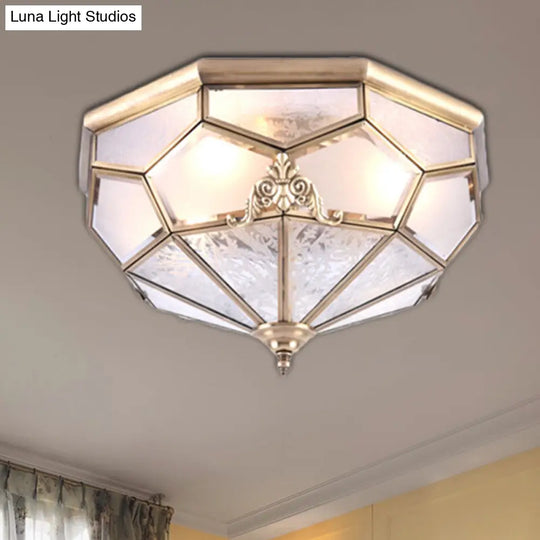 Classic Gold Bowl Frosted Glass Pane Flush Ceiling Light With 3/4/6 Lights - Bedroom Mount Lamp 4 /