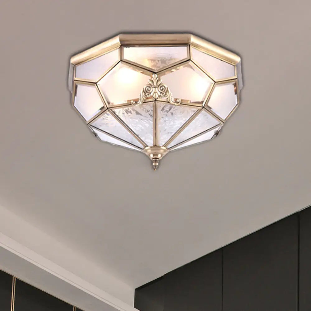 Classic Gold Bowl Frosted Glass Pane Flush Ceiling Light With 3/4/6 Lights - Bedroom Mount Lamp 3 /