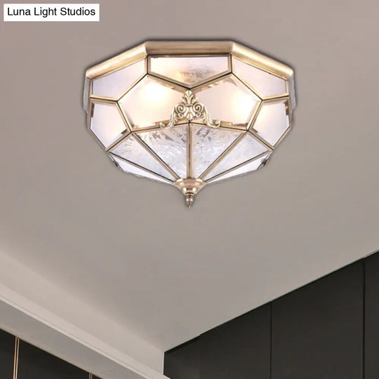 Classic Gold Bowl Frosted Glass Pane Flush Ceiling Light With 3/4/6 Lights - Bedroom Mount Lamp 3 /