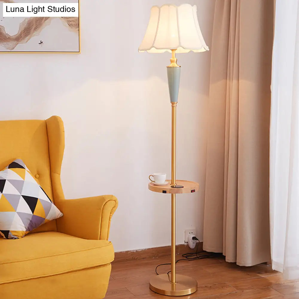 Classic Gold Fabric Floor Lamp With Tapered Shade - Ideal For Living Room