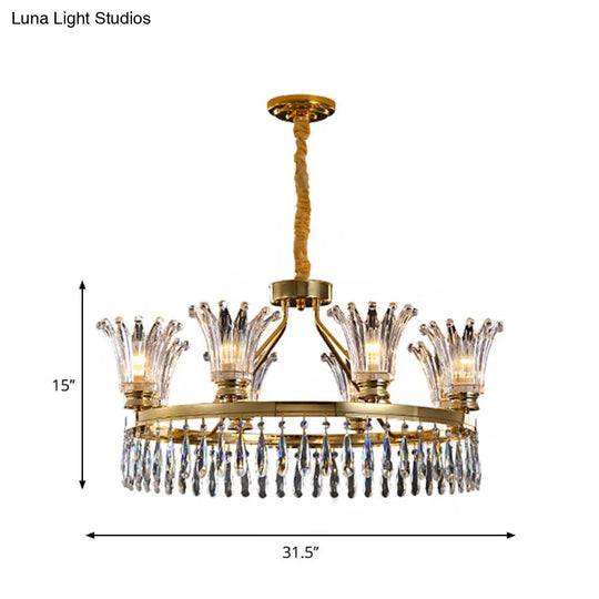 Classic Gold Flared Chandelier With Clear Crystals - 5/8 Bulb Ceiling Pendant