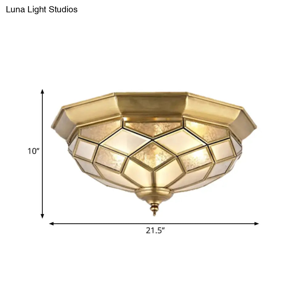 Classic Gold Flush Mount Ceiling Light With Prismatic Glass 3/5 Lights 18/21.5 For Bedroom