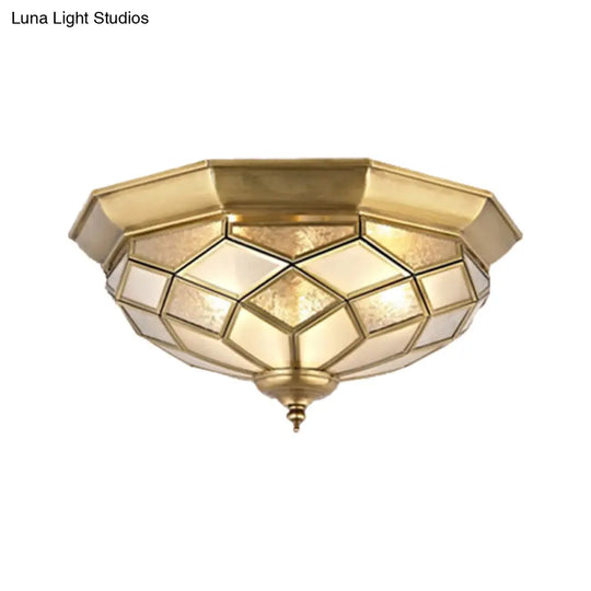 Classic Gold Flush Mount Ceiling Light With Prismatic Glass – 3/5 Lights 18’/21.5’ For Bedroom