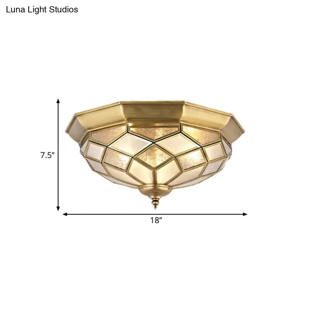 Classic Gold Flush Mount Ceiling Light With Prismatic Glass 3/5 Lights 18/21.5 For Bedroom