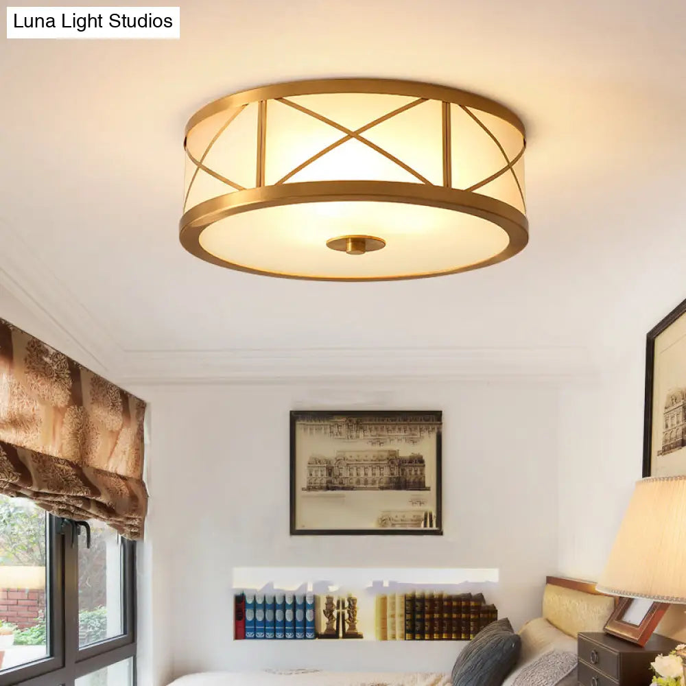 Classic Gold Glass Drum Flush Mount Lighting Fixture - Perfect For Corridors
