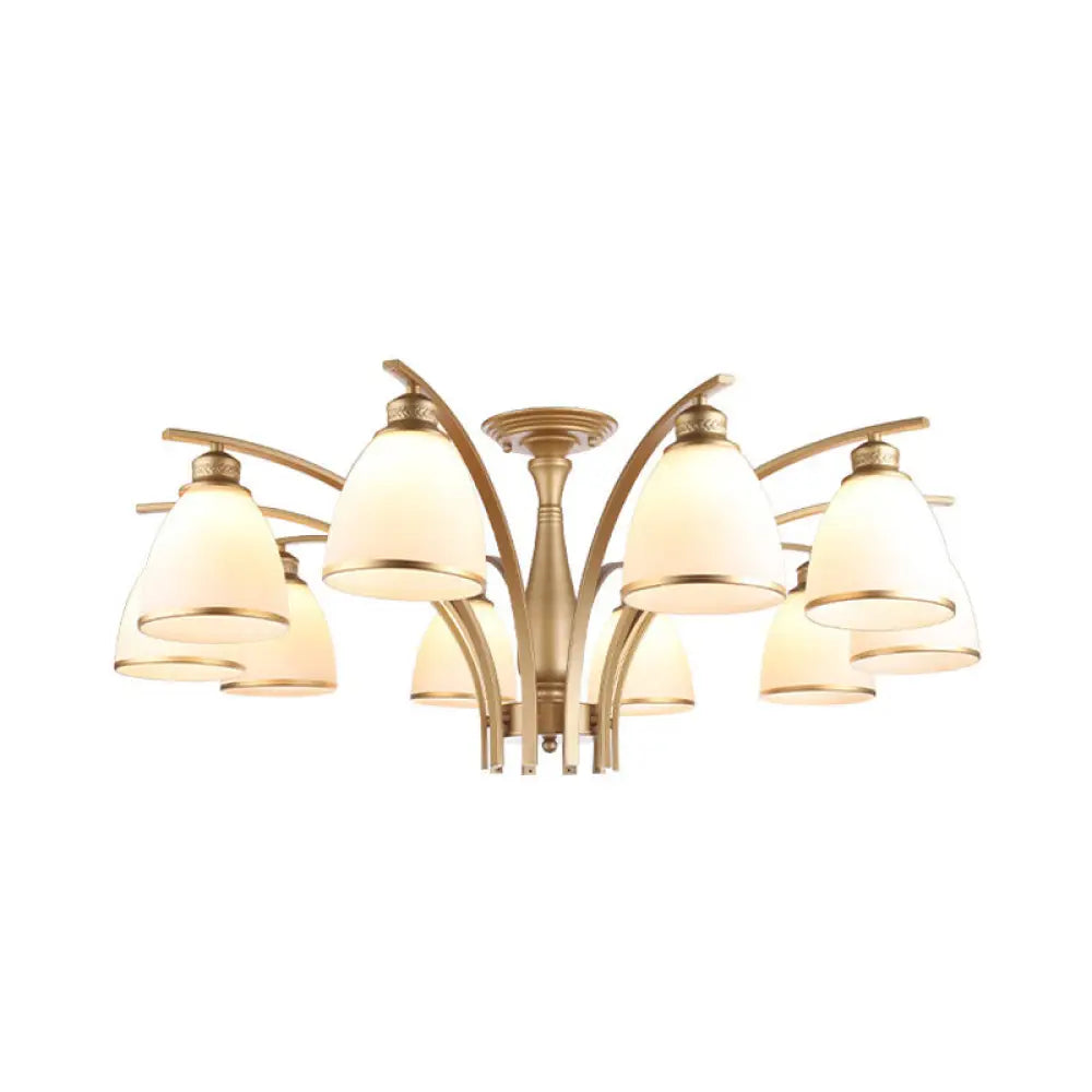 Classic Gold Semi Flush Mount Ceiling Light Fixture With Opal Glass Shades – 3/5/8 Lights For