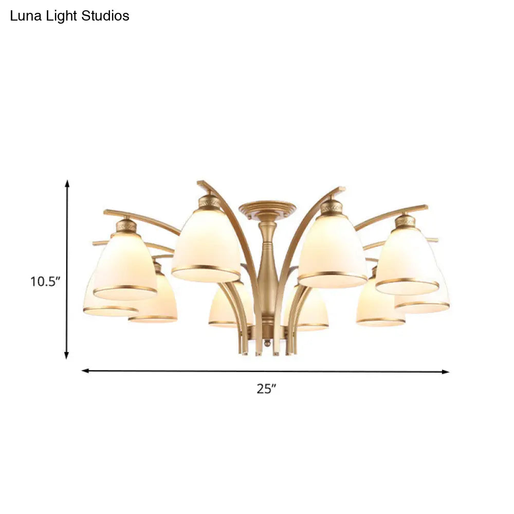 Classic Gold Semi Flush Mount Ceiling Light Fixture With Opal Glass Shades 3/5/8 Lights For Living