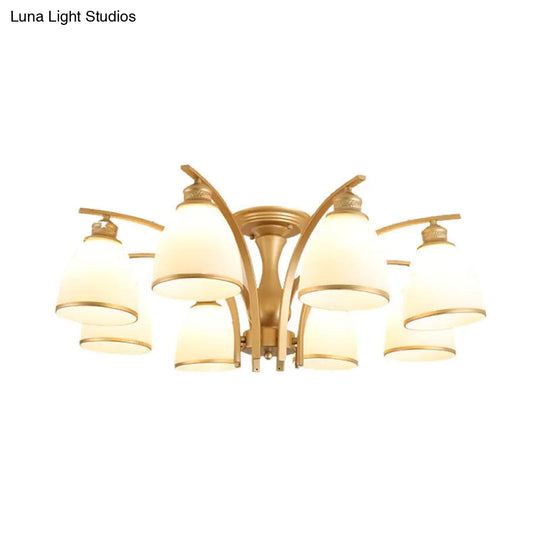 Classic Gold Semi Flush Mount Ceiling Light Fixture With Opal Glass Shades 3/5/8 Lights For Living