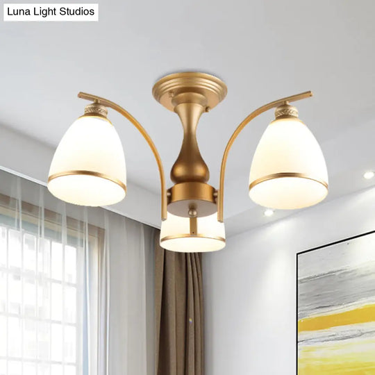 Classic Gold Semi Flush Mount Ceiling Light Fixture With Opal Glass Shades – 3/5/8 Lights For