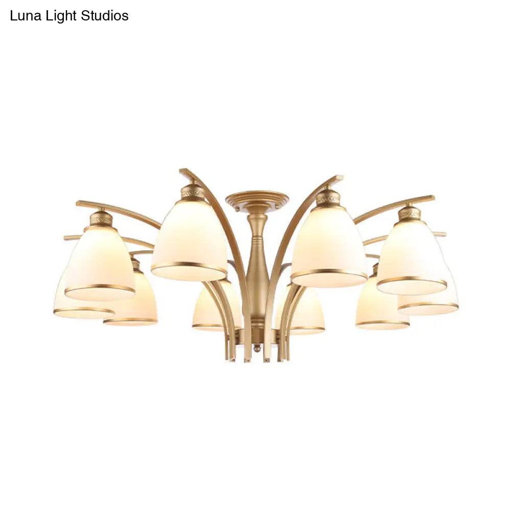 Classic Gold Semi Flush Mount Ceiling Light Fixture With Opal Glass Shades 3/5/8 Lights For Living