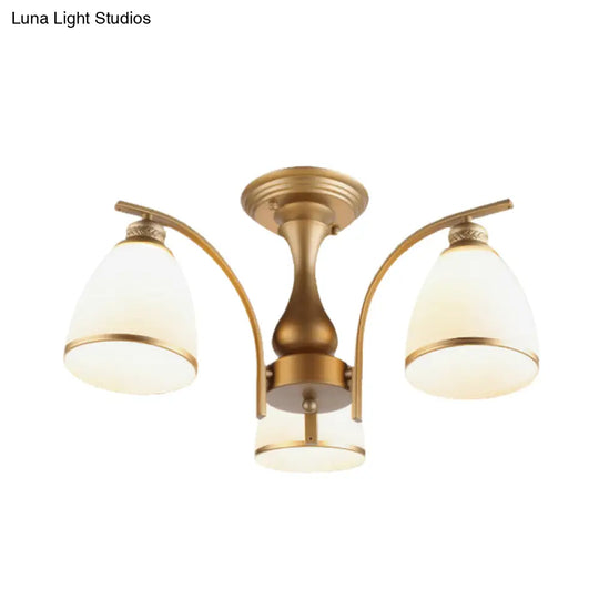 Classic Gold Semi Flush Mount Ceiling Light Fixture With Opal Glass Shades – 3/5/8 Lights For