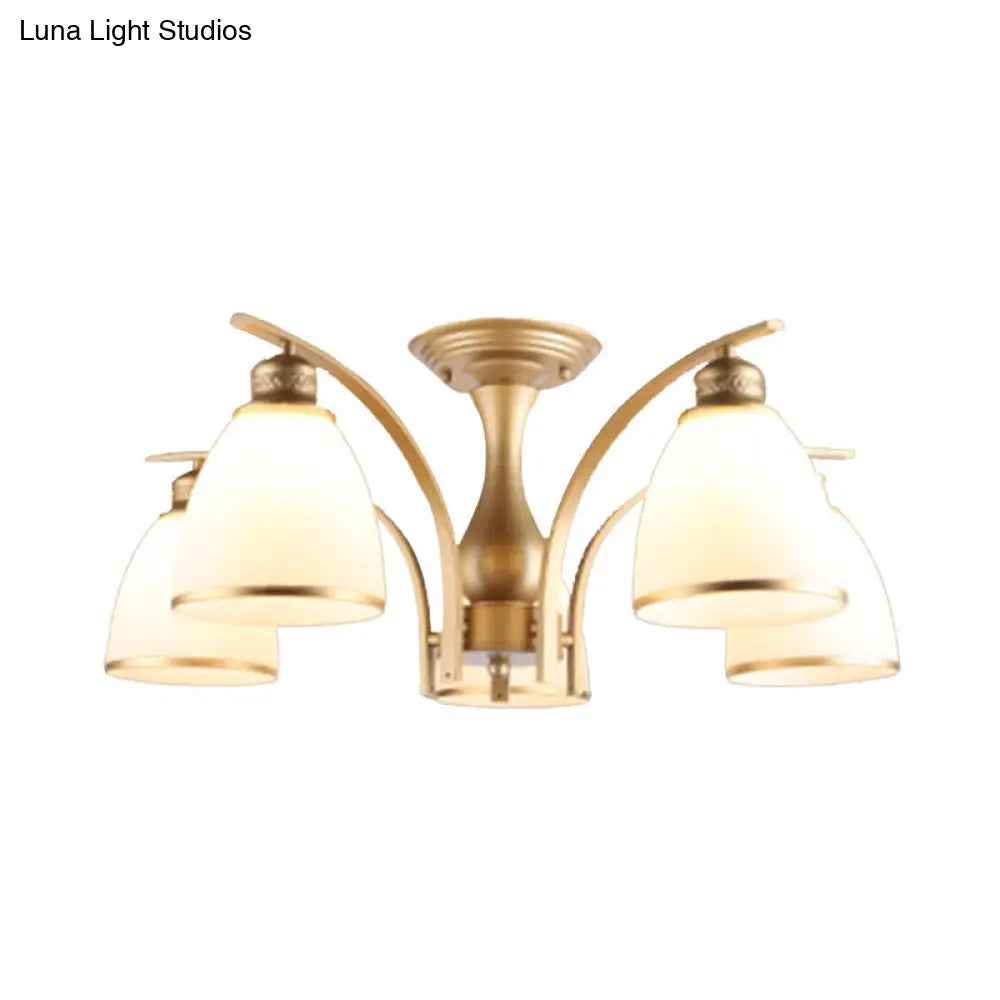 Classic Gold Semi Flush Mount Ceiling Light Fixture With Opal Glass Shades – 3/5/8 Lights For