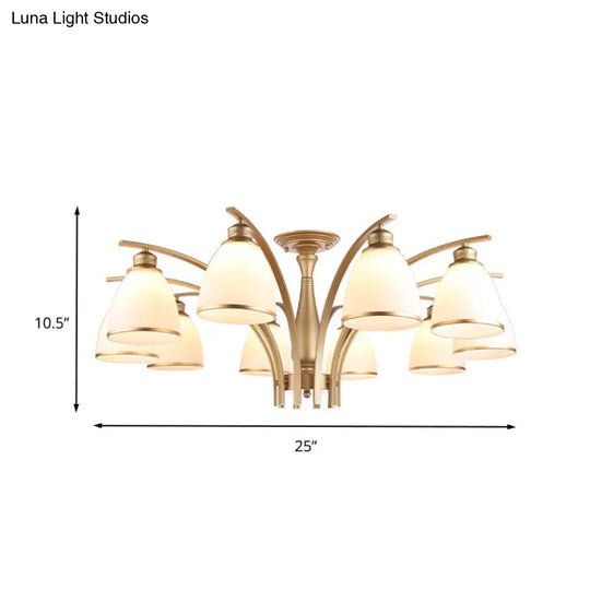 Classic Gold Semi Flush Mount Ceiling Light Fixture With Opal Glass Shades – 3/5/8 Lights For