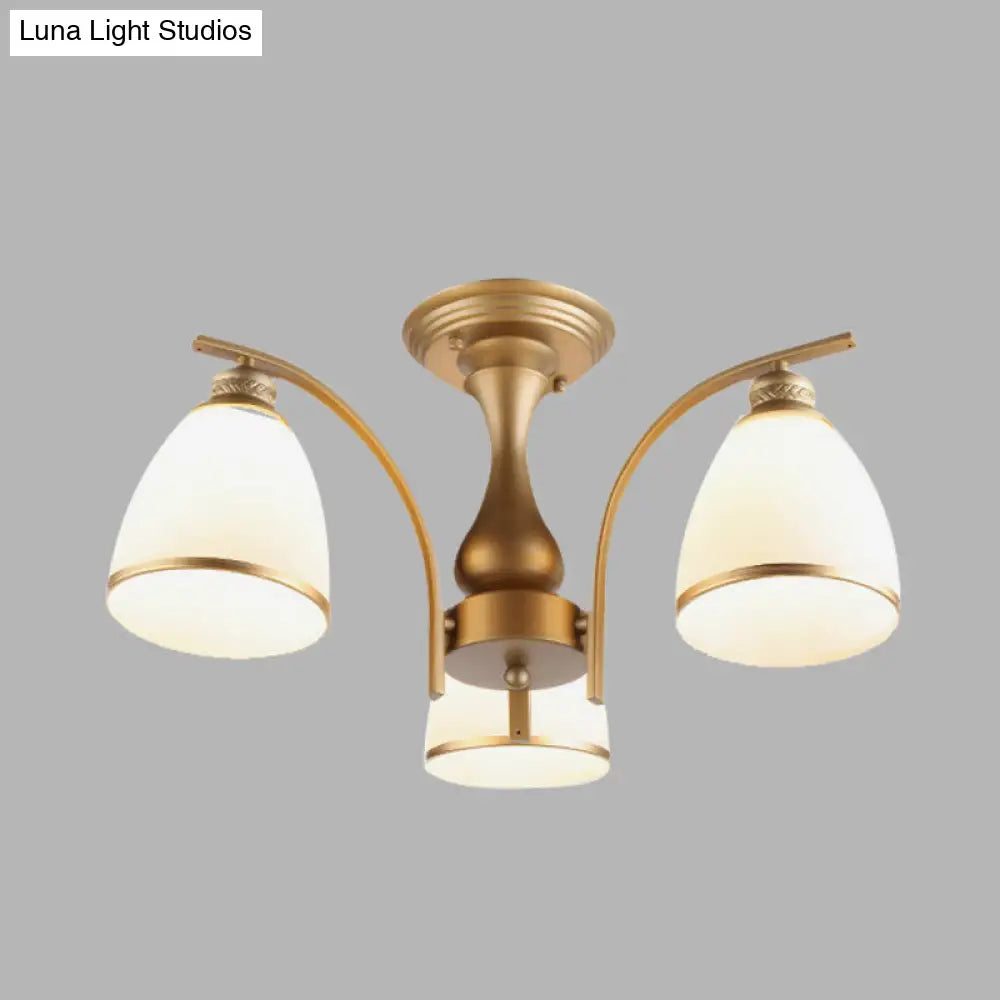 Classic Gold Semi Flush Mount Ceiling Light Fixture With Opal Glass Shades 3/5/8 Lights For Living