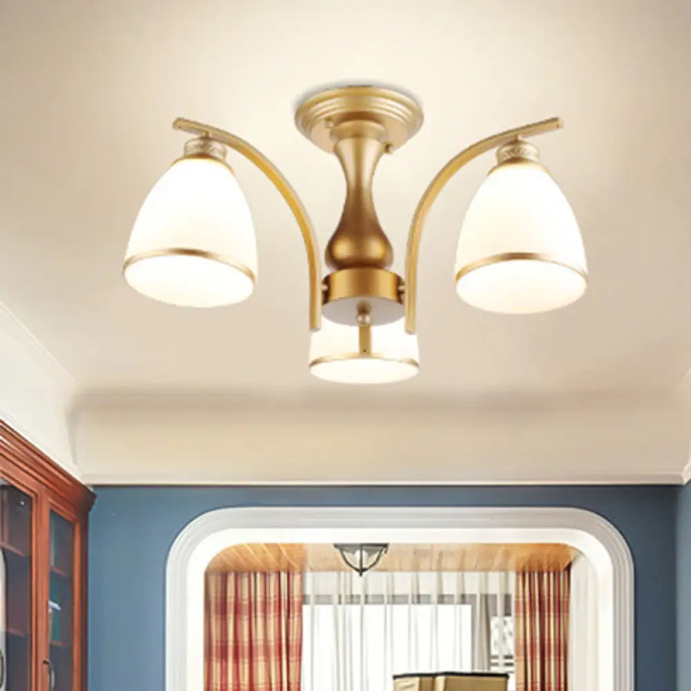 Classic Gold Semi Flush Mount Ceiling Light Fixture With Opal Glass Shades – 3/5/8 Lights For