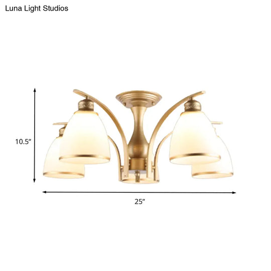 Classic Gold Semi Flush Mount Ceiling Light Fixture With Opal Glass Shades – 3/5/8 Lights For