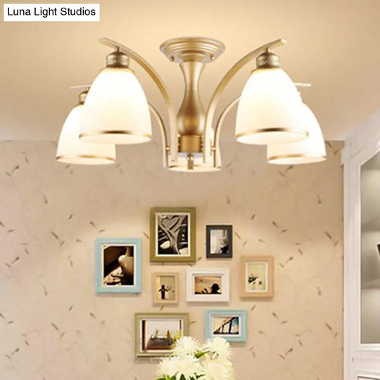 Classic Gold Semi Flush Mount Ceiling Light Fixture With Opal Glass Shades 3/5/8 Lights For Living