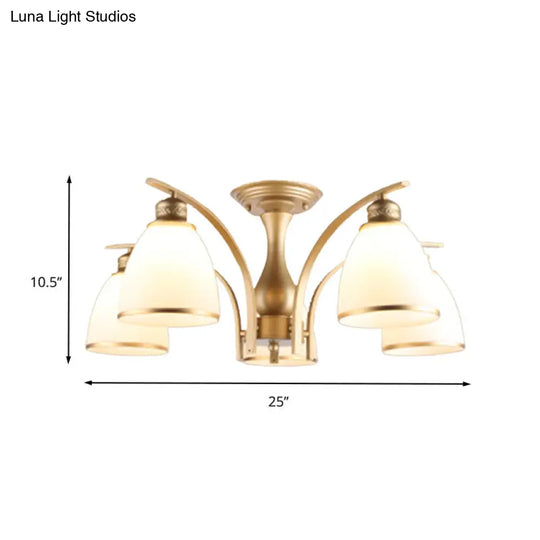 Classic Gold Semi Flush Mount Ceiling Light Fixture With Opal Glass Shades 3/5/8 Lights For Living