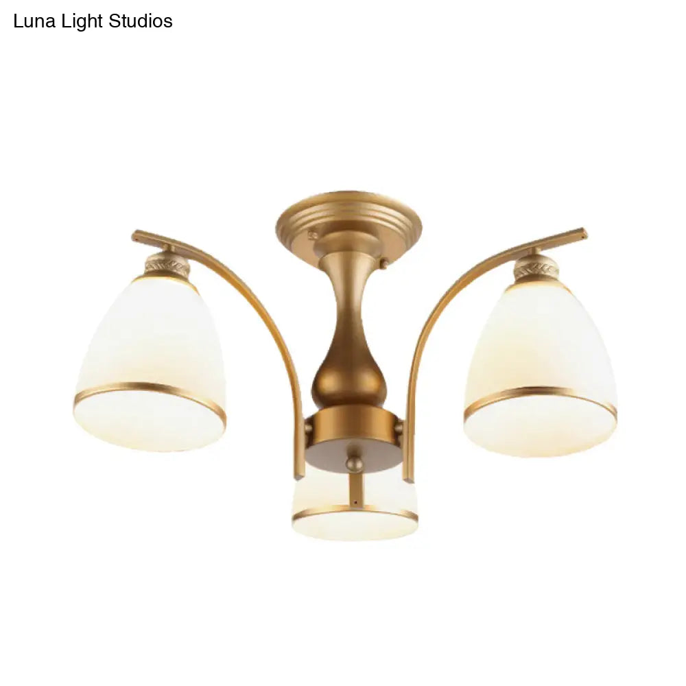 Classic Gold Semi Flush Mount Ceiling Light Fixture With Opal Glass Shades 3/5/8 Lights For Living