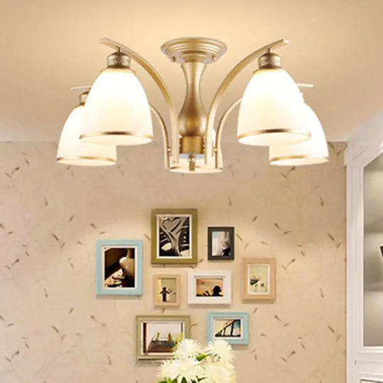 Classic Gold Semi Flush Mount Ceiling Light Fixture With Opal Glass Shades – 3/5/8 Lights For