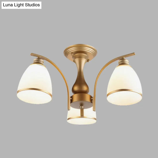 Classic Gold Semi Flush Mount Ceiling Light Fixture With Opal Glass Shades – 3/5/8 Lights For