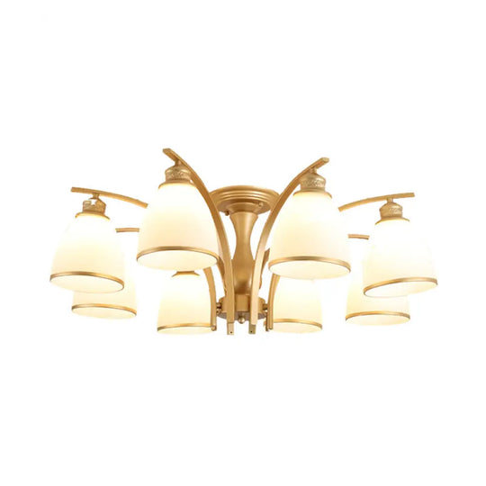 Classic Gold Semi Flush Mount Ceiling Light Fixture With Opal Glass Shades – 3/5/8 Lights For