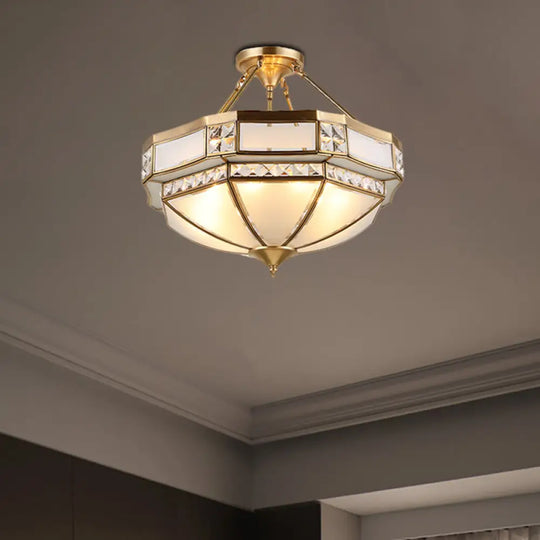 Classic Gold Semi Flush Mount Ceiling Lights With Opal Glass Shade - 14’/18’/21.5’ Wide 3/4/6