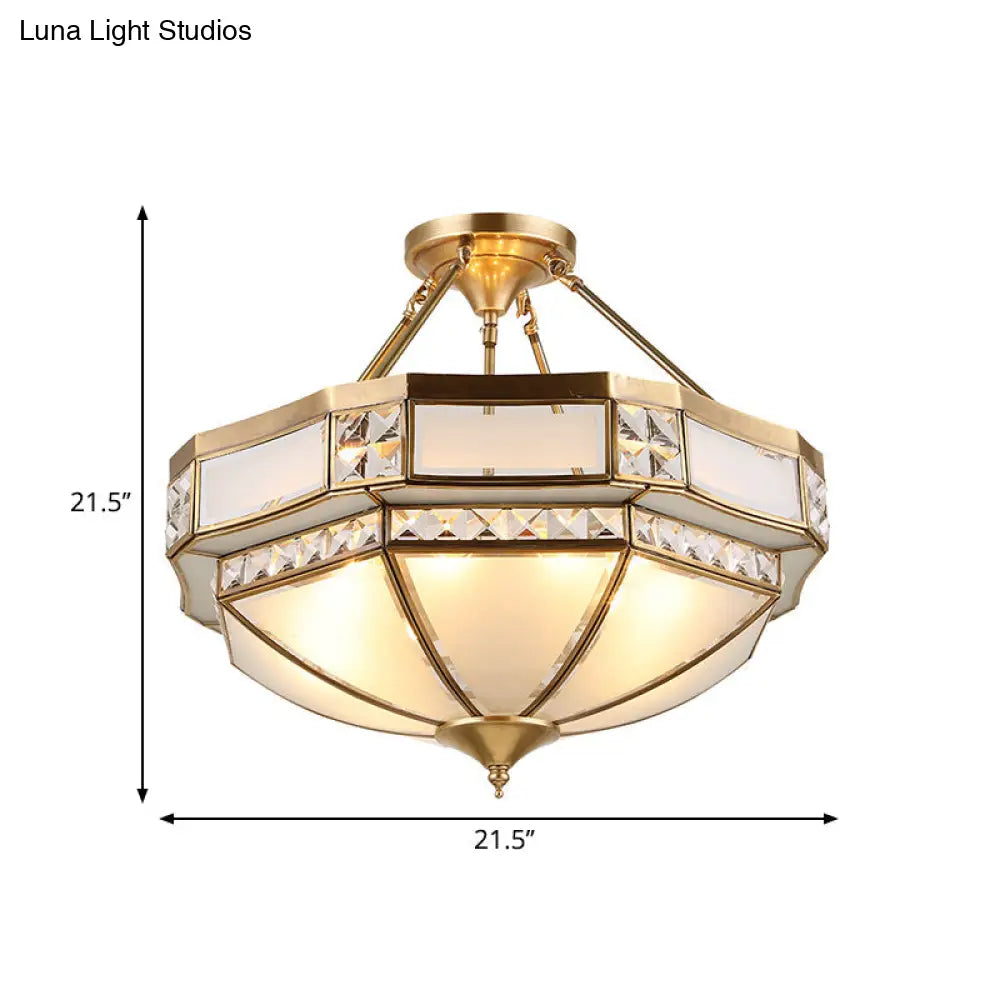 Classic Gold Semi Flush Mount Ceiling Lights With Opal Glass Shade - 14’/18’/21.5’ Wide 3/4/6