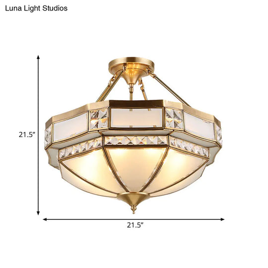 Classic Gold Semi Flush Mount Ceiling Lights With Opal Glass Shade - 14’/18’/21.5’ Wide 3/4/6