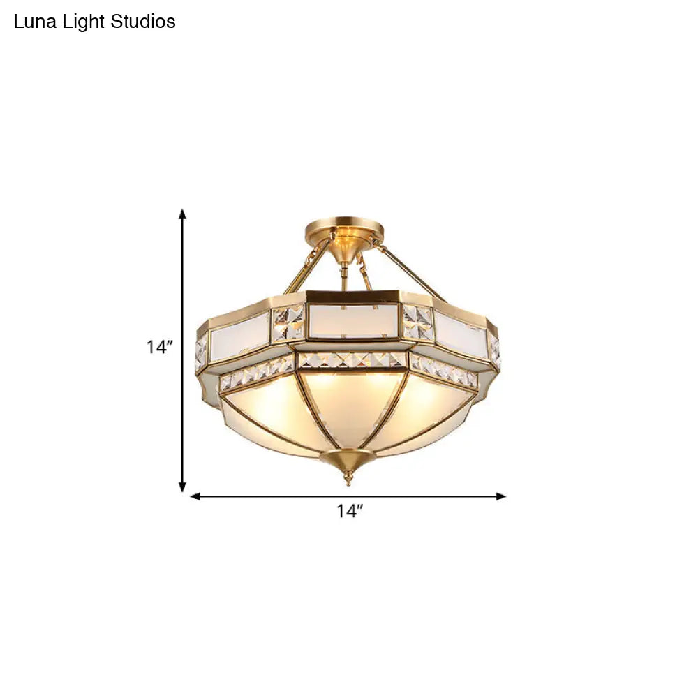 Classic Gold Semi Flush Mount Ceiling Lights With Opal Glass Shade - 14’/18’/21.5’ Wide 3/4/6