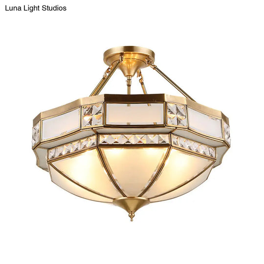 Classic Gold Semi Flush Mount Ceiling Lights With Opal Glass Shade - 14’/18’/21.5’ Wide 3/4/6