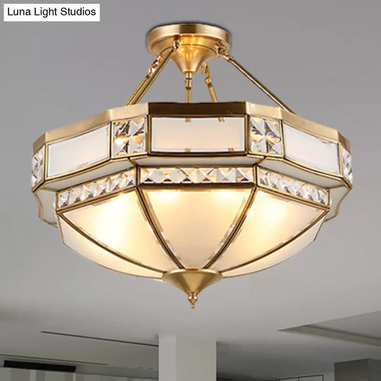 Classic Gold Semi Flush Mount Ceiling Lights With Opal Glass Shade - 14’/18’/21.5’ Wide 3/4/6