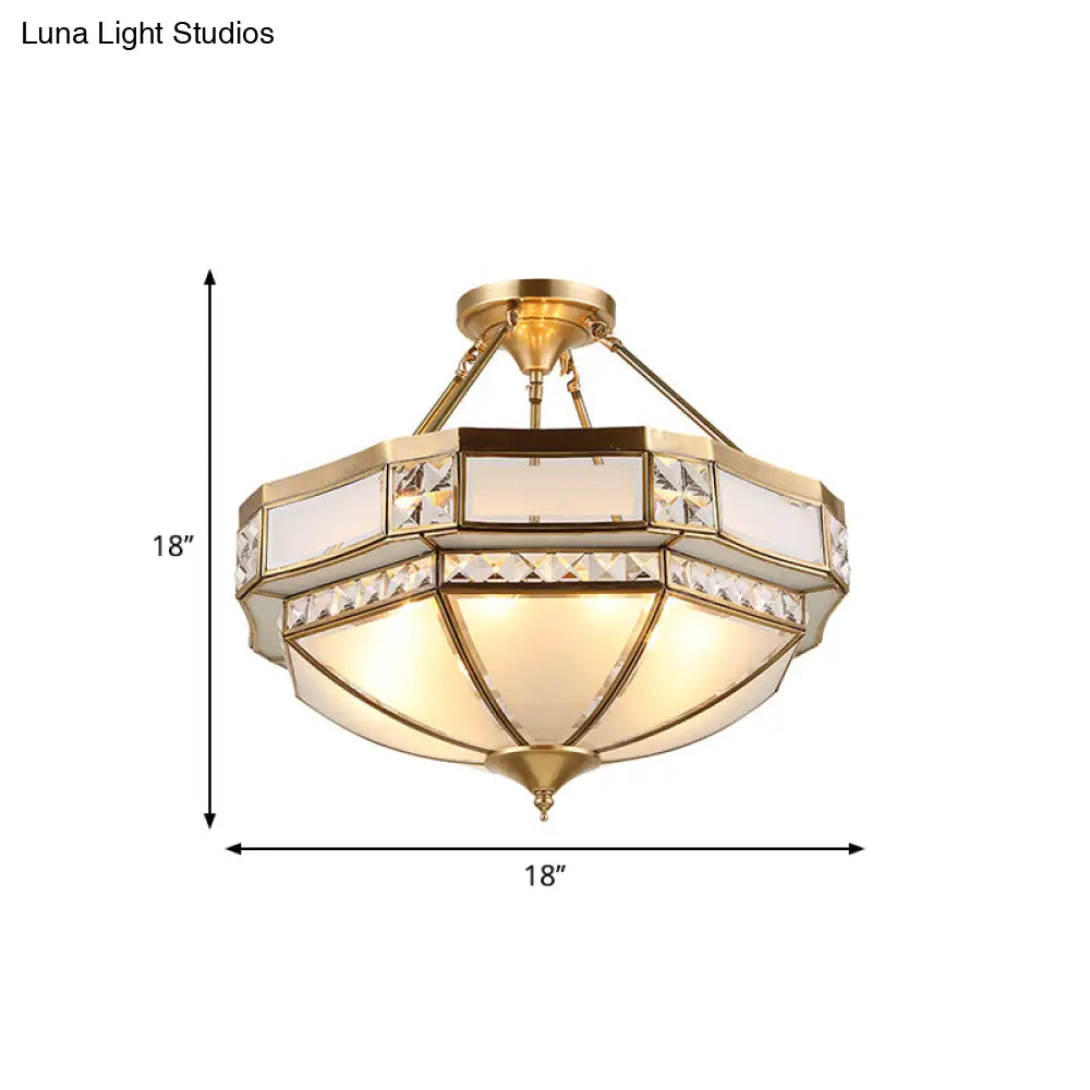 Classic Gold Semi Flush Mount Ceiling Lights With Opal Glass Shade - 14’/18’/21.5’ Wide 3/4/6