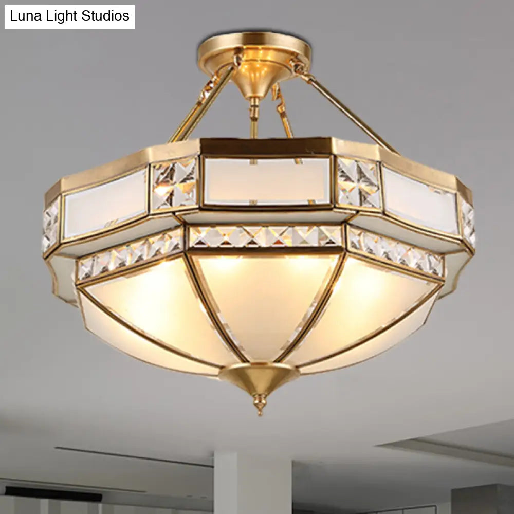 Classic Gold Semi Flush Mount Ceiling Lights With Opal Glass Shade - 14/18/21.5 Wide 3/4/6 Living