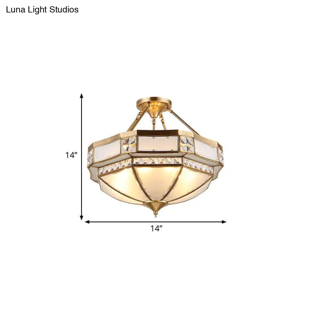 Classic Gold Semi Flush Mount Ceiling Lights With Opal Glass Shade - 14/18/21.5 Wide 3/4/6 Living