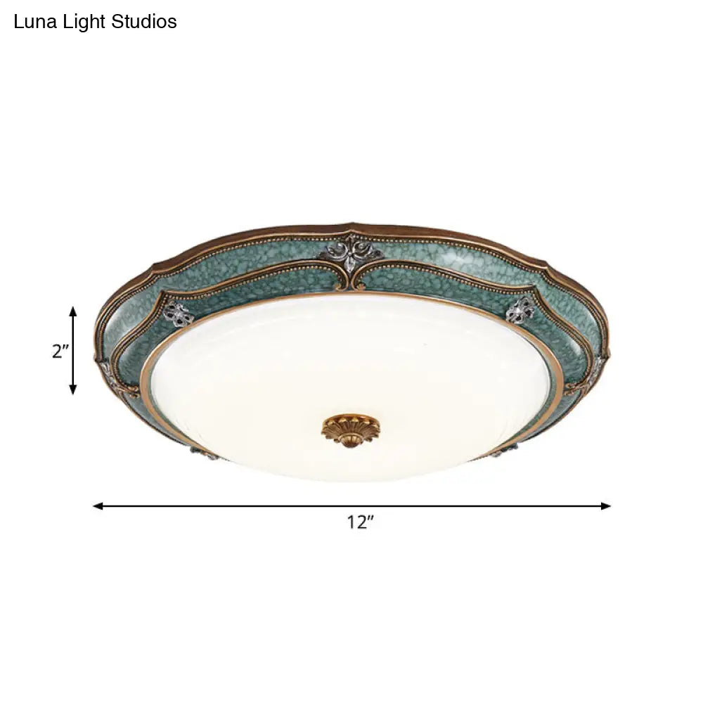 Classic Green Led Flush Mount Lamp With Milky Glass Ideal For Living Room Ceiling Lighting