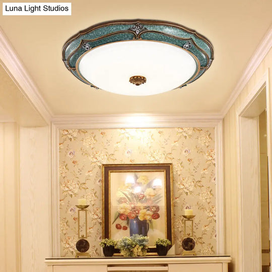 Classic Green Led Flush Mount Lamp With Milky Glass Ideal For Living Room Ceiling Lighting