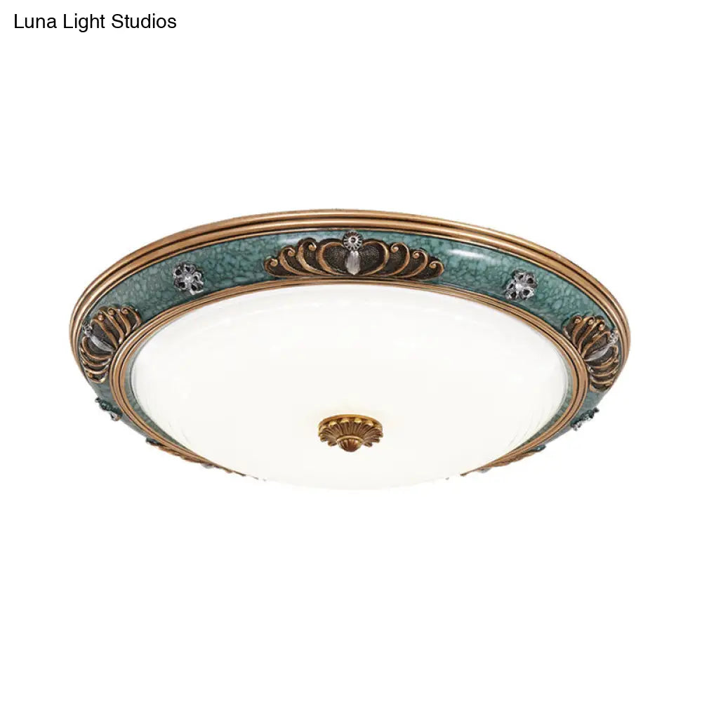 Classic Green Led Flush Mount Lamp With Milky Glass Ideal For Living Room Ceiling Lighting