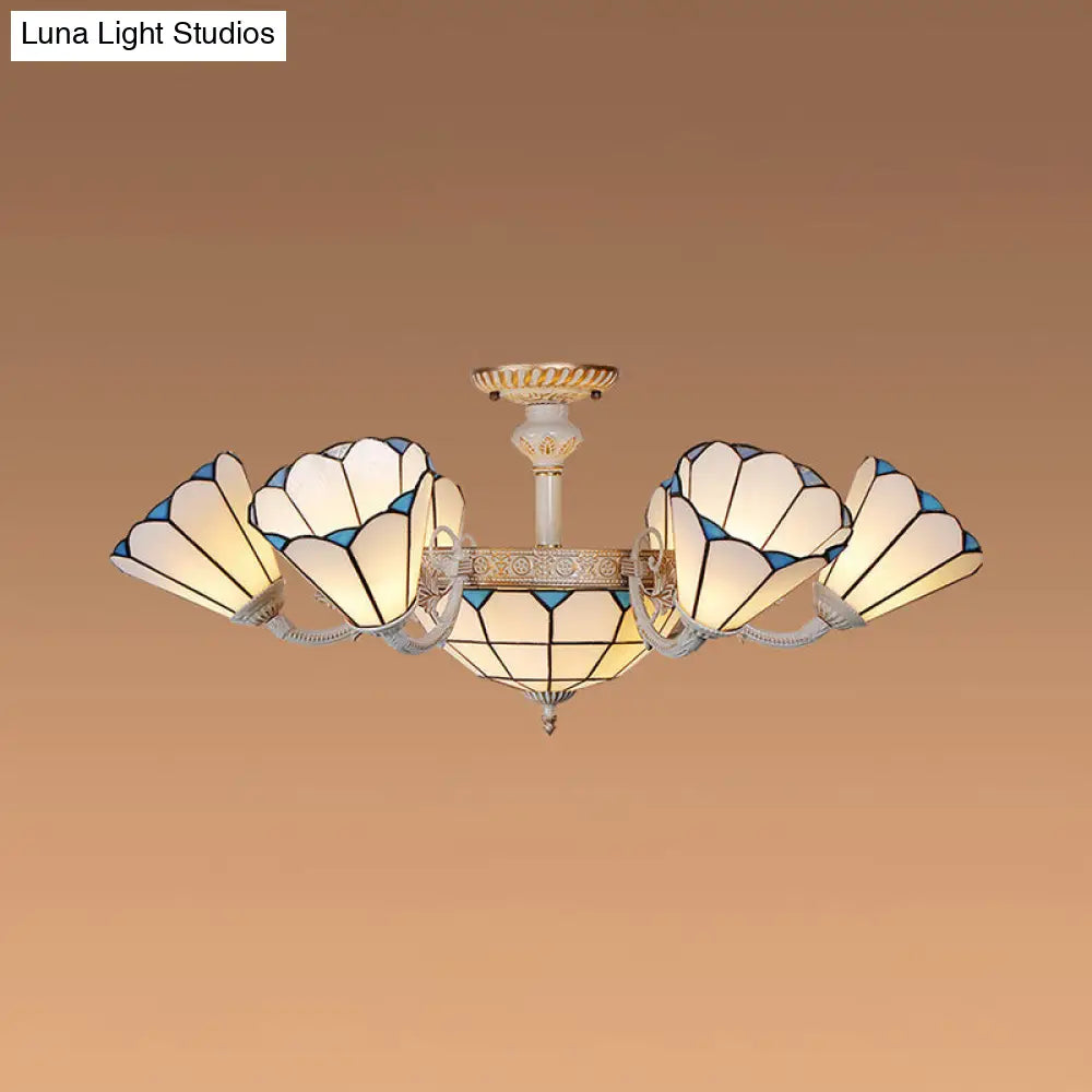 White Glass Cone Hanging Ceiling Light With Multi-Light Chandelier