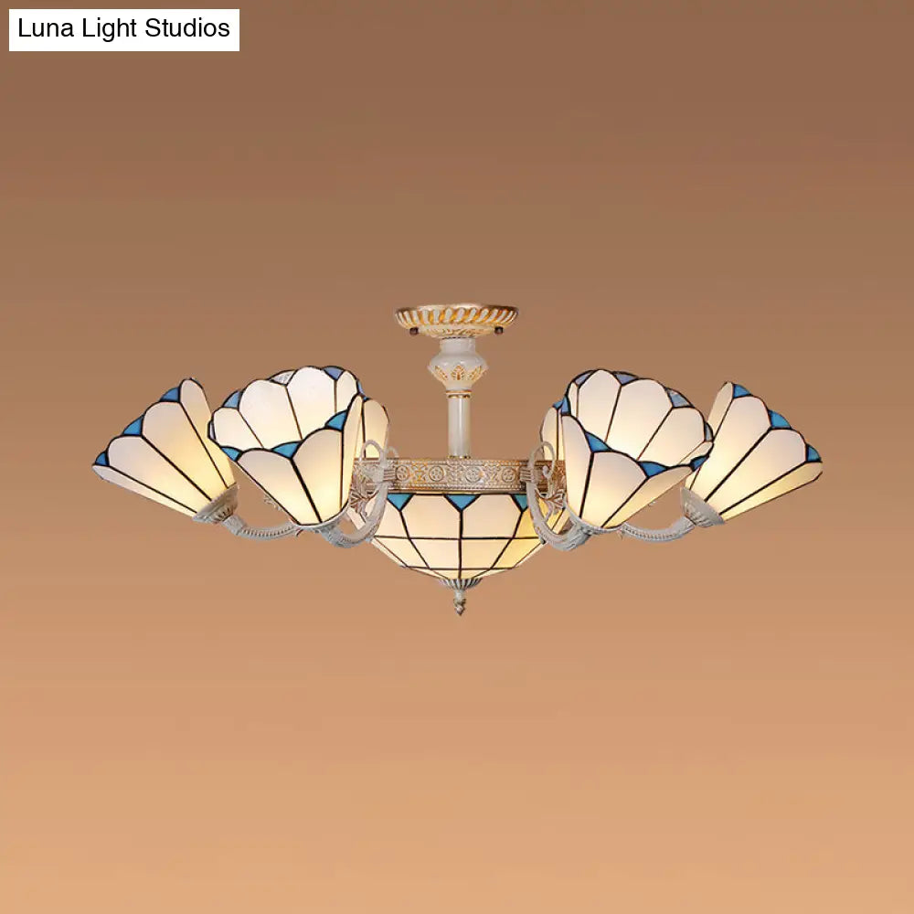Classic Hanging Cone Ceiling Light With White Glass Shade - Multi Chandelier