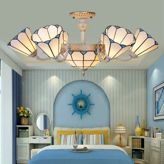 Classic Hanging Cone Ceiling Light With White Glass Shade - Multi Chandelier